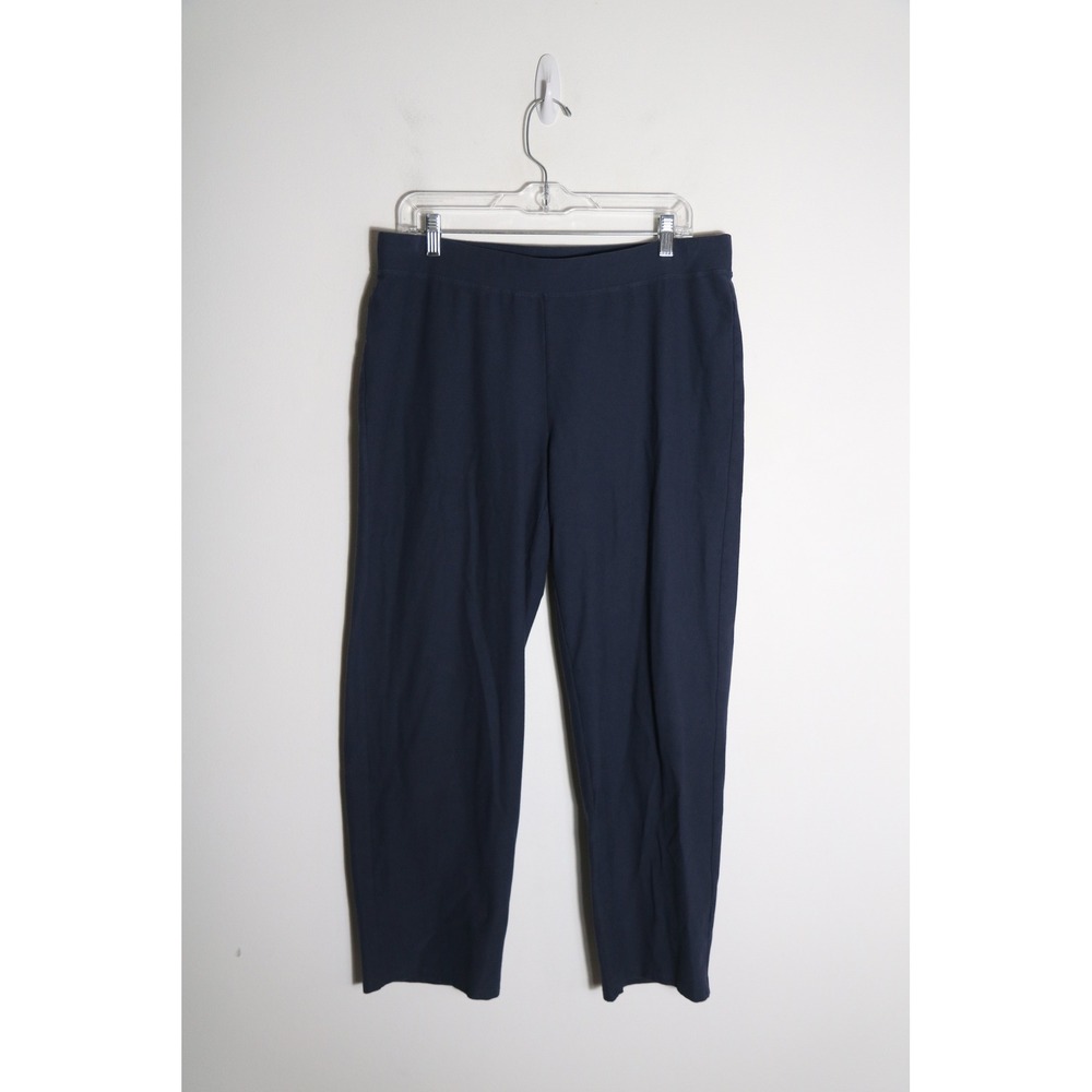 Eileen Fisher Navy Pull On Ankle Pants Womens Large Blue Stretch Boho Lagenlook